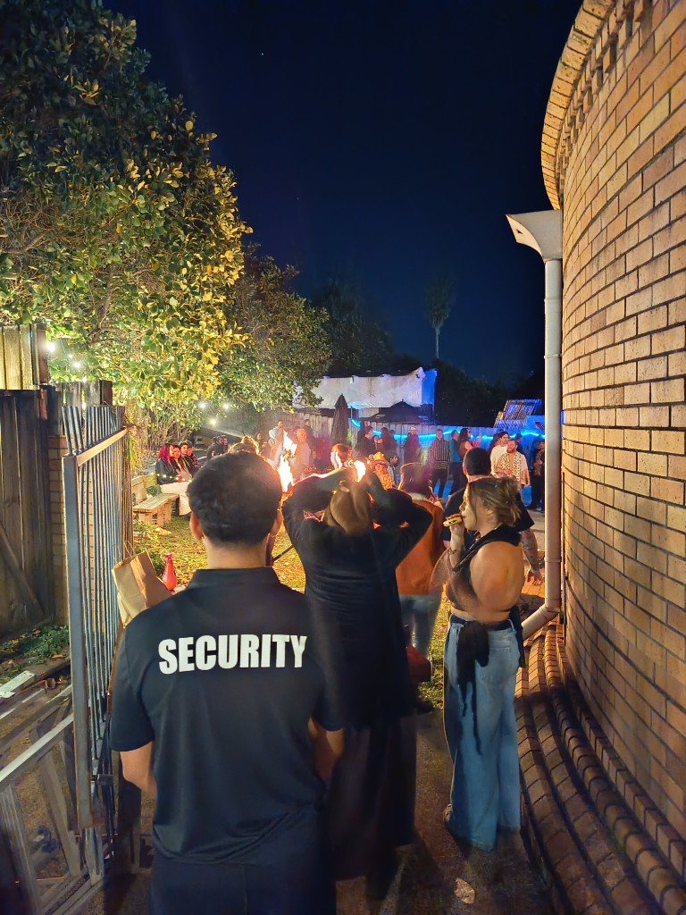Peaceline Security guard on duty at a private house party in Auckland